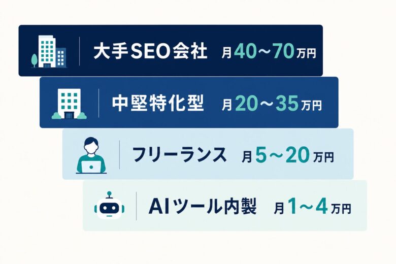 SEOコンサルの発注先タイプ別の費用相場