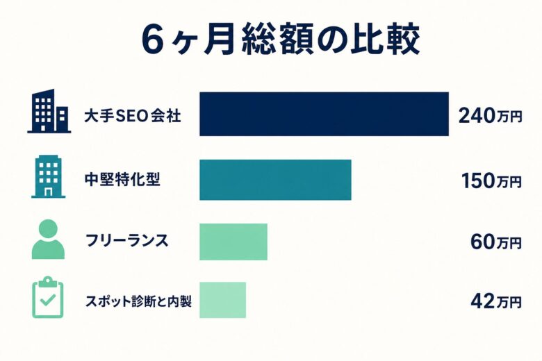 SEOコンサル費用の6ヶ月総額比較