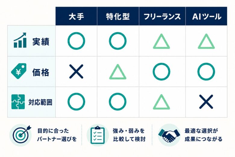 SEO会社4タイプのメリットとデメリット比較