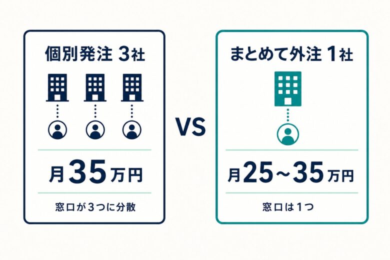 個別発注とまとめて外注の月額比較