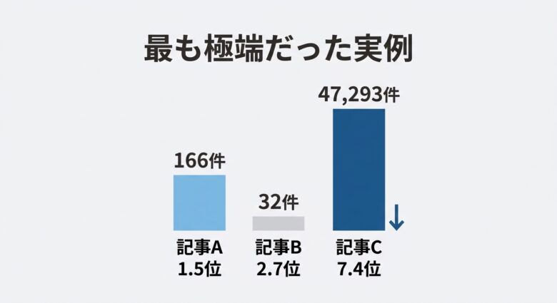 最も極端だった実例の3記事比較