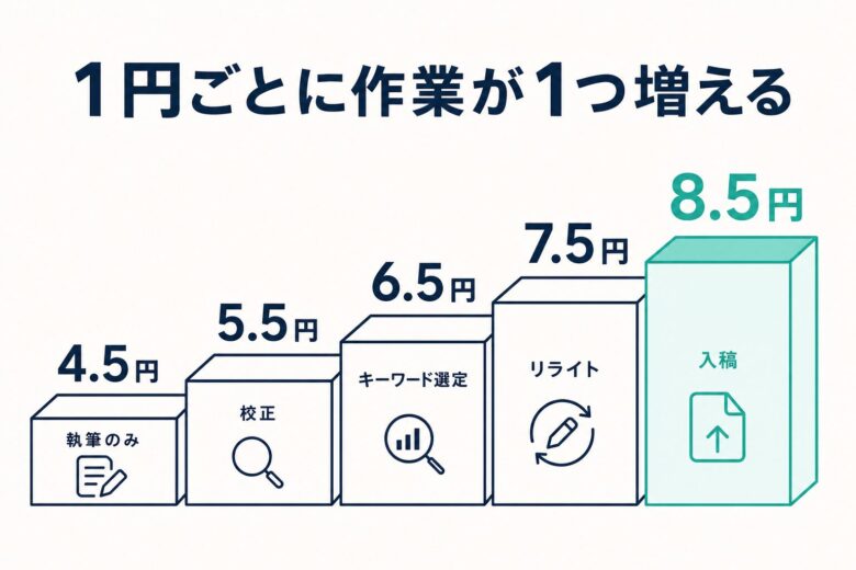 文字単価1円ごとに増える作業の階段
