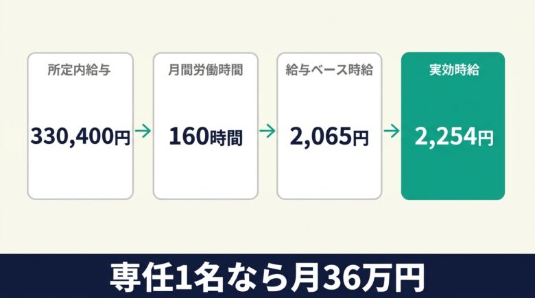 インハウスSEOの実効時給2254円を算出する計算の流れ