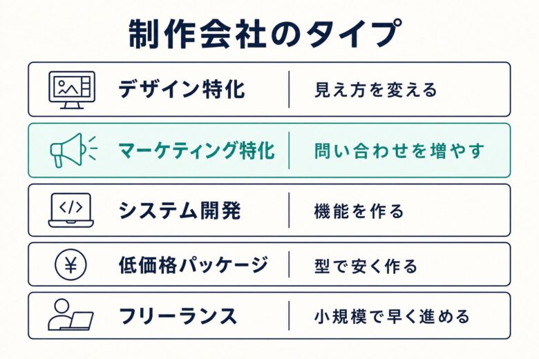 Web制作会社のタイプ別の得意分野