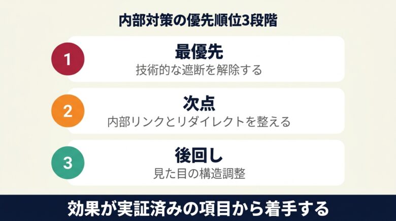 SEO内部対策の優先順位。最優先・次点・後回しの3段階
